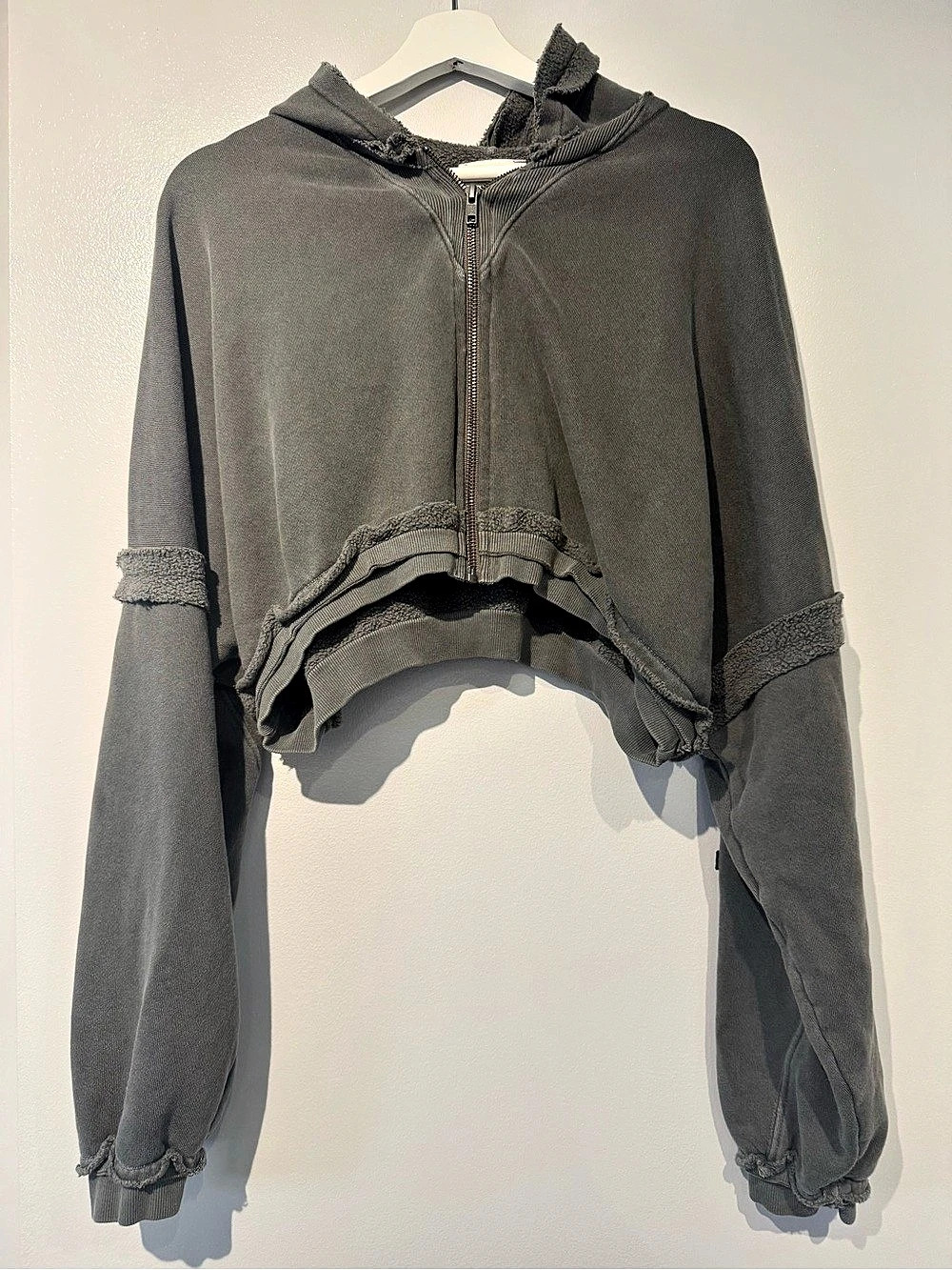 JOAH BROWN Deconstructed Crop Zip Hoodie Gray M/L